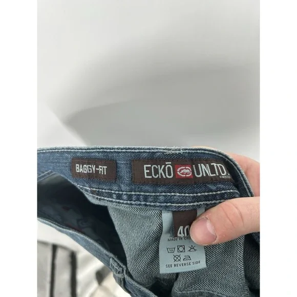Ecko Unltd Vintage Y2K Embroidered Baggy Fit Jeans Grunge Graphic Size 40x32